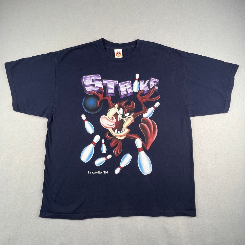 Vintage Looney Tunes T-Shirt Mens XXL Taz Bowling Strike 2002 Y2K Knoxville TN